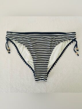 Esprit Women Swim Bottoms L Blue White Striped Tassel Beach Nautical Vacation
